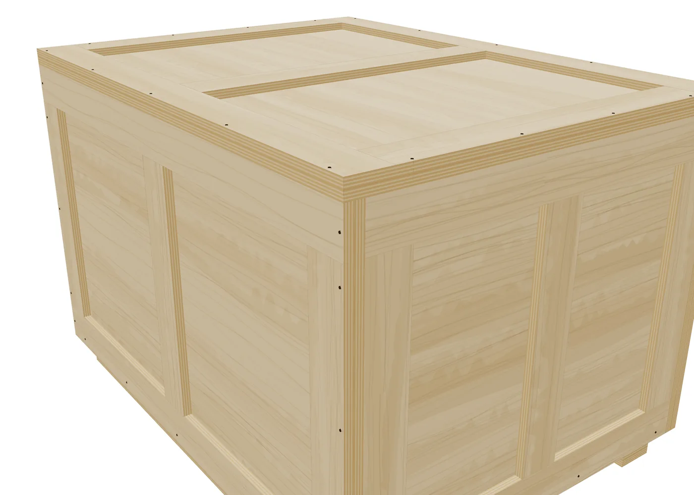 Close-up of an all-plywood crate with the plies visible on the edges of the cleats.